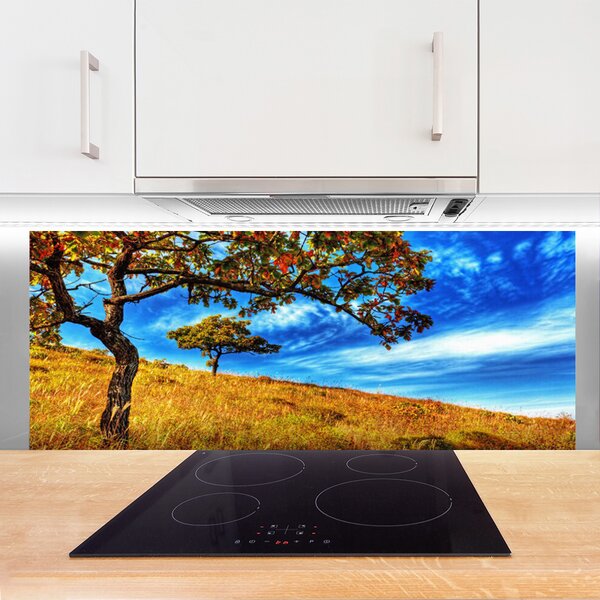 Sklenený obklad Do kuchyne Lúka strom príroda 125x50 cm