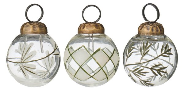 Mini vianočné ozdoby Engraved Green Pattern – set 12 ks