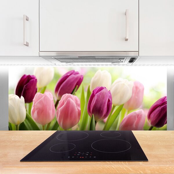 Sklenený obklad Do kuchyne Tulipány kvety príroda lúka 125x50 cm
