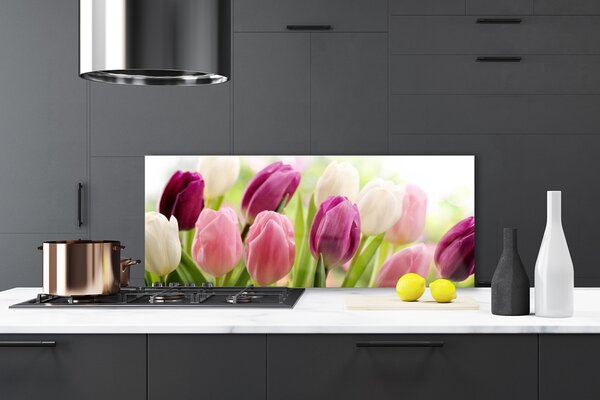 Sklenený obklad Do kuchyne Tulipány kvety príroda lúka 125x50 cm