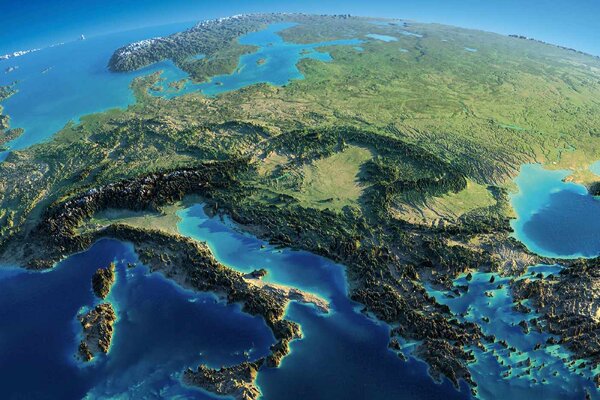 DIMEX | Vliesové fototapety na stenu 3D mapa Európy MS-5-1792 | 375 x 250 cm | zelená, modrá, krémová, hnedá