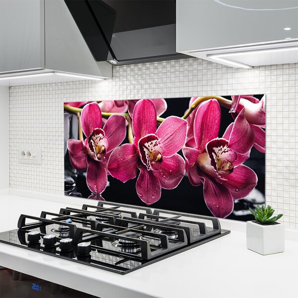 Sklenený obklad Do kuchyne Kvety orchidey výhonky príroda 120x60 cm