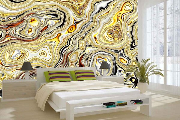 DIMEX | Vliesové fototapety na stenu Imitácia mramorovej textúry MS-5-2516 | 375 x 250 cm | zlatá, béžová, čierna, oranžová, šedá