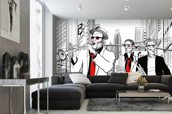 DIMEX | Vliesové fototapety na stenu Jazzová kapela MS-5-2931 | 375 x 250 cm | biela, čierna