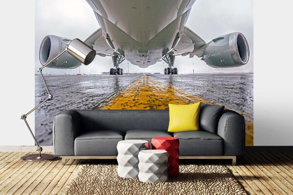 DIMEX | Vliesové fototapety na stenu Veľké osobné lietadlo MS-5-2835 | 375 x 250 cm | biela, žltá, šedá