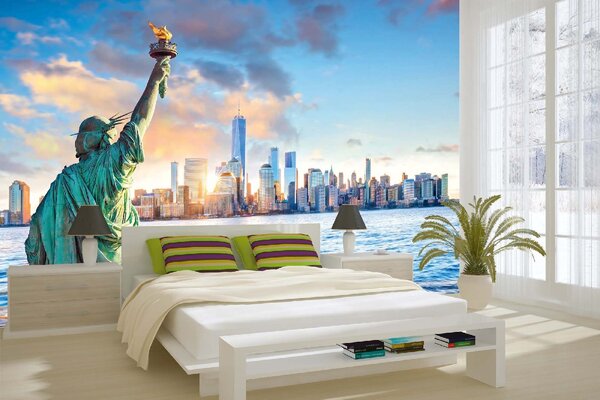 DIMEX | Vliesové fototapety na stenu New York so sochou slobody MS-5-3011 | 375 x 250 cm | zelená, modrá, žltá