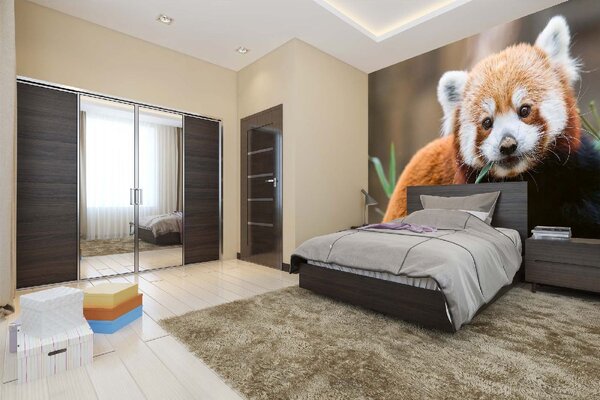 DIMEX | Vliesové fototapety na stenu Roztomilá panda červená MS-5-0625 | 375 x 250 cm | zelená, biela, hnedá