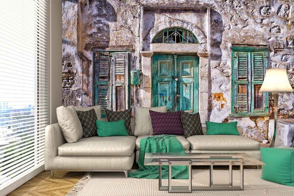 DIMEX | Vliesové fototapety na stenu Starý dom, Symi MS-5-0785 | 375 x 250 cm | zelená, hnedá, šedá