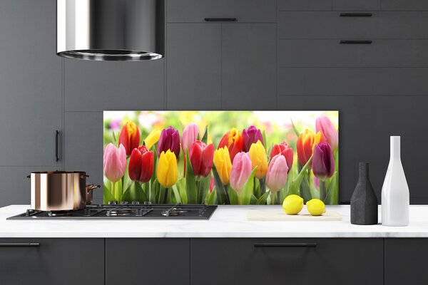Sklenený obklad Do kuchyne Tulipány kvety príroda 125x50 cm