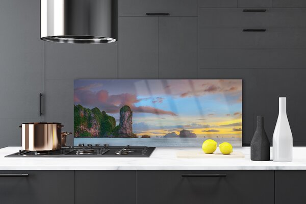 Sklenený obklad Do kuchyne More hory príroda 125x50 cm