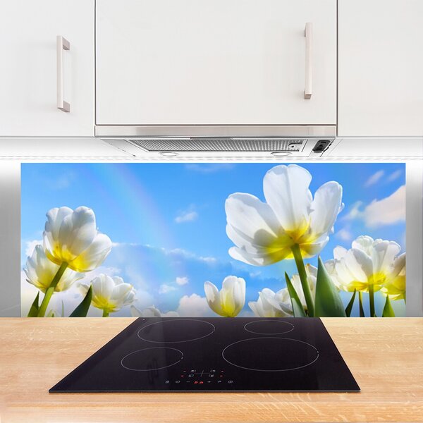 Sklenený obklad Do kuchyne Rastliny kvety tulipány 125x50 cm