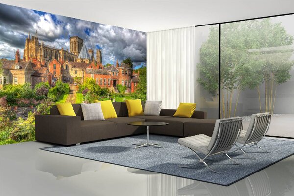DIMEX | Vliesové fototapety na stenu Ilustrácie - Yorská katedrála MS-5-2020 | 375 x 250 cm | zelená, modrá, oranžová, hnedá