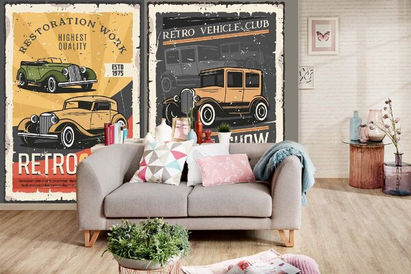 DIMEX | Vliesové fototapety na stenu Kolekcia plagátov s automobilmi MS-5-2212 | 375 x 250 cm | červená, čierna, žltá, hnedá