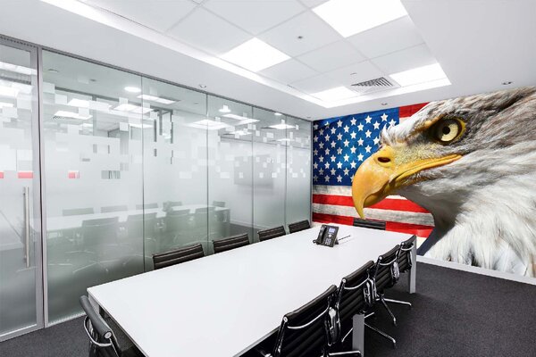 DIMEX | Vliesové fototapety na stenu Orol a mapa USA MS-5-1506 | 375 x 250 cm | modrá, červená, biela