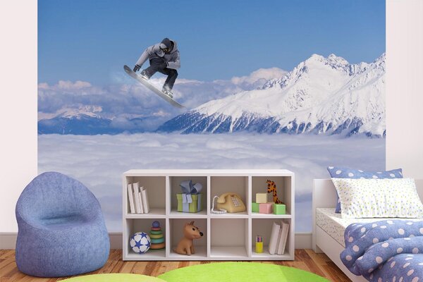 DIMEX | Vliesové fototapety na stenu Lietajúci snowboardista MS-5-1570 | 375 x 250 cm | modrá, biela