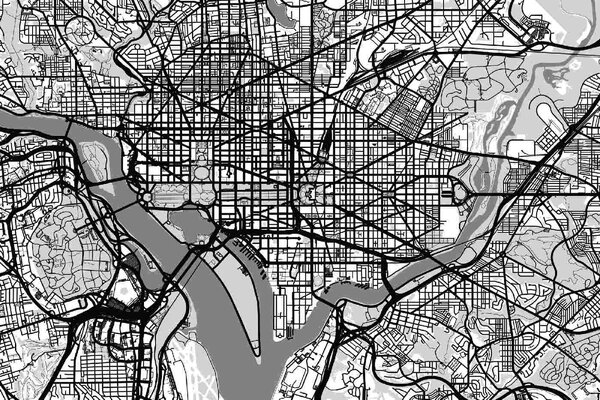 DIMEX | Vliesové fototapety na stenu Mapa Washingtonu D.C. MS-5-1522 | 375 x 250 cm | biela, čierna