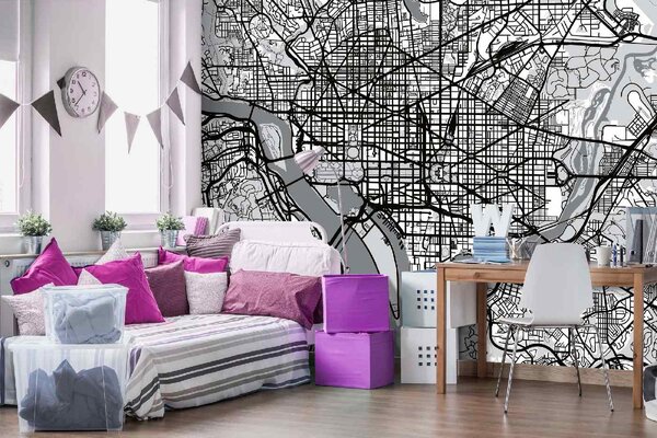 DIMEX | Vliesové fototapety na stenu Mapa Washingtonu D.C. MS-5-1522 | 375 x 250 cm | biela, čierna