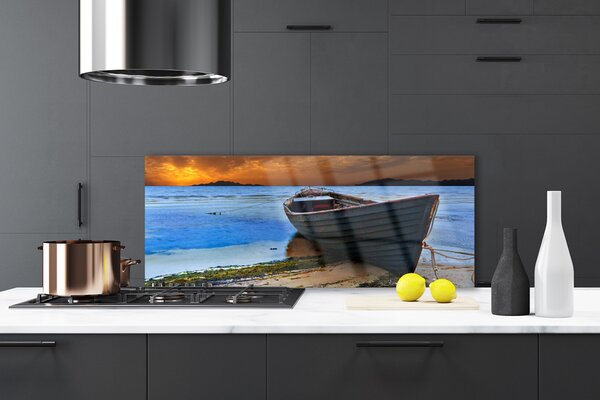 Sklenený obklad Do kuchyne Loď more pobrežie pláž 125x50 cm