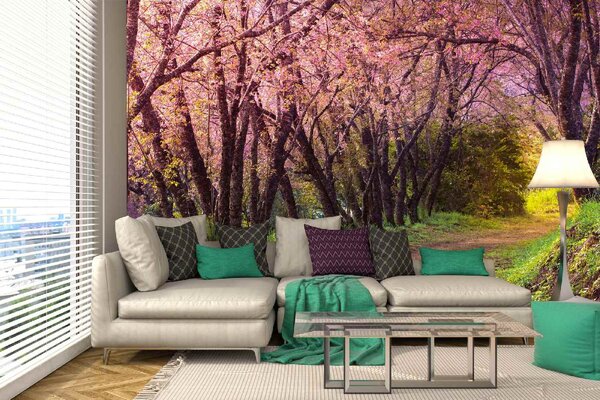 DIMEX | Vliesové fototapety na stenu Ružová sakura MS-5-1858 | 375 x 250 cm | zelená, žltá, hnedá, ružová