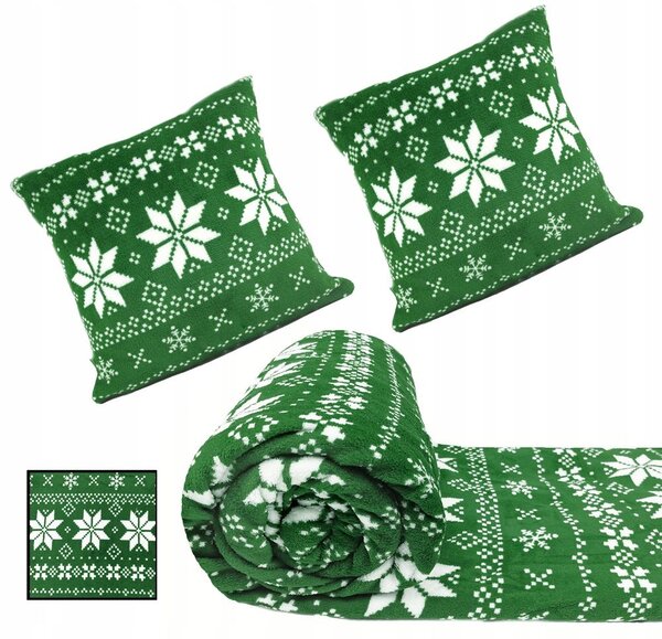 Dekorstudio Vianočná sada Nordico - Deka + 2 obliečky na vankúše - zelená