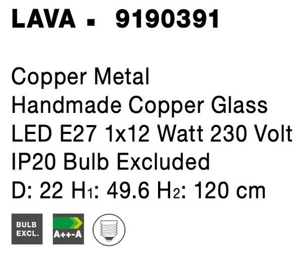 Rustikálny luster Lava 22 medená