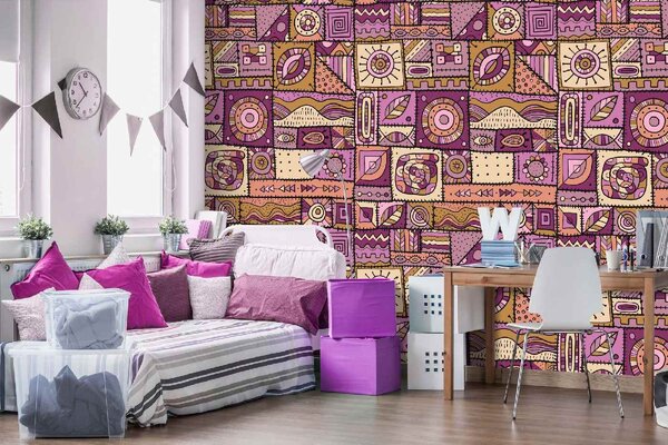 DIMEX | Vliesové fototapety na stenu Patchwork MS-5-2501 | 375 x 250 cm | fialová, čierna, ružová
