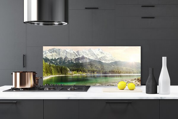Sklenený obklad Do kuchyne Hory les jazero príroda 125x50 cm