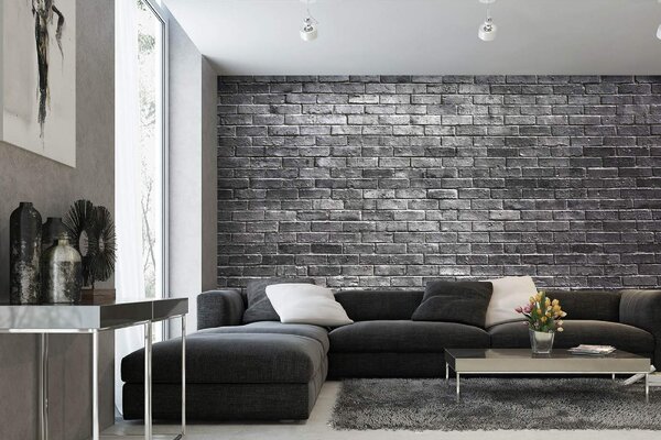 DIMEX | Vliesové fototapety na stenu Šedý tehlový obklad MS-5-2661 | 375 x 250 cm | biela, čierna
