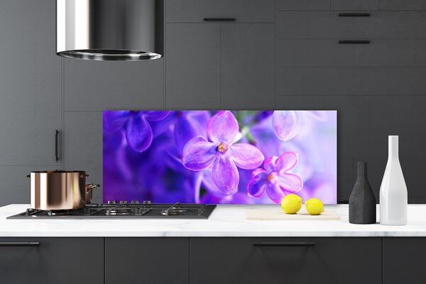 Sklenený obklad Do kuchyne Fialové kvety príroda 125x50 cm