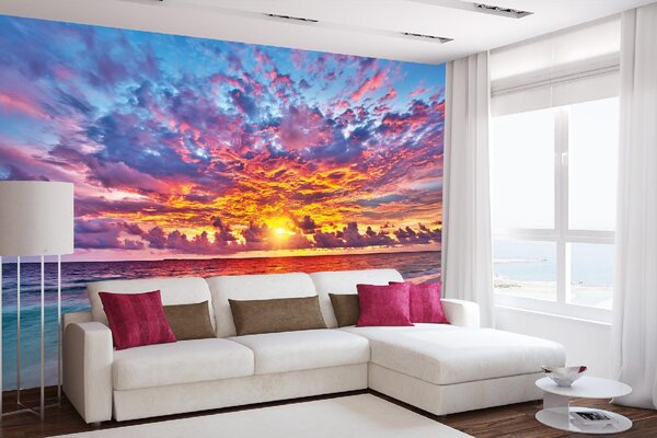 DIMEX | Vliesové fototapety na stenu Farebný západ slnka MS-5-3124 | 375 x 250 cm | modrá, žltá, oranžová