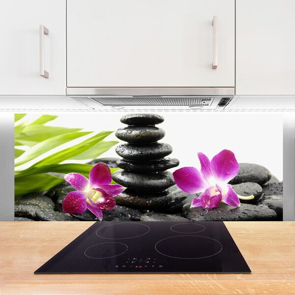 Sklenený obklad Do kuchyne Kamene zen kúpele orchidea 125x50 cm