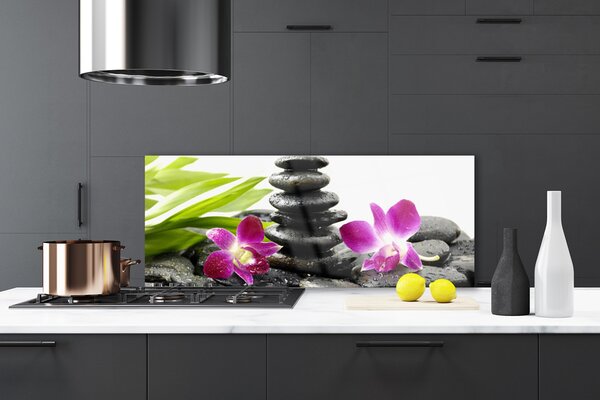 Sklenený obklad Do kuchyne Kamene zen kúpele orchidea 125x50 cm
