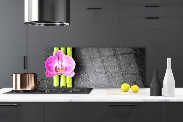 Sklenený obklad Do kuchyne Bambus kvet orchidea 125x50 cm