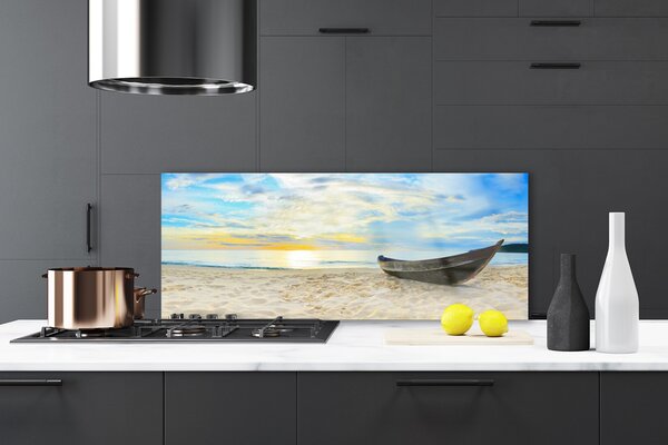 Sklenený obklad Do kuchyne Szklane loďku plaża morze 125x50 cm