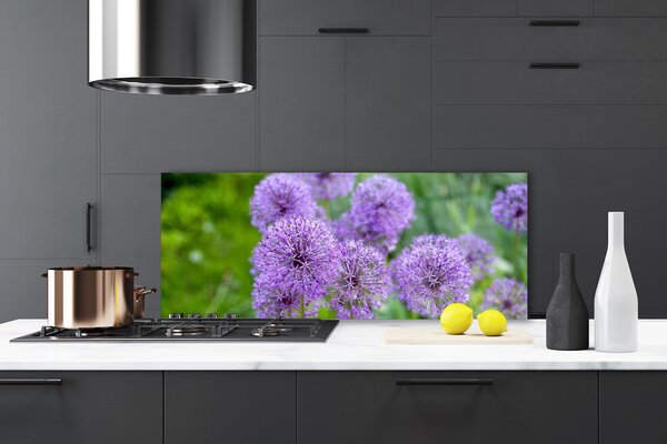 Sklenený obklad Do kuchyne Fialové kvety lúka 125x50 cm