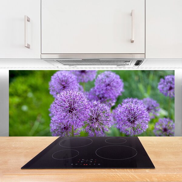 Sklenený obklad Do kuchyne Fialové kvety lúka 125x50 cm