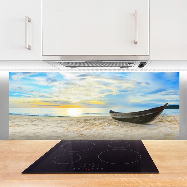 Sklenený obklad Do kuchyne Szklane loďku plaża morze 125x50 cm