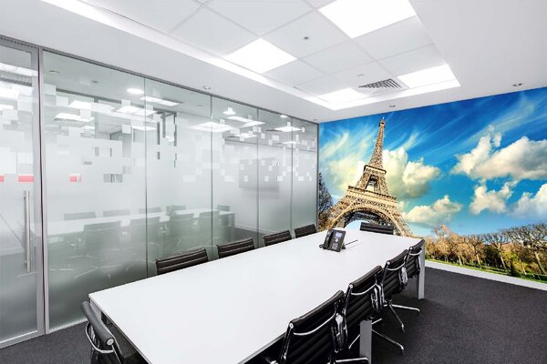 DIMEX | Vliesové fototapety na stenu Eiffelova veža slnečný deň MS-5-1218 | 375 x 250 cm | modrá, biela, hnedá