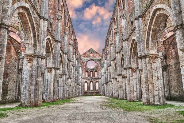 DIMEX | Vliesové fototapety na stenu San Galgano Siena MS-5-1026 | 375 x 250 cm | zelená, modrá, oranžová, šedá