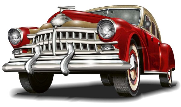 DIMEX | Vliesové fototapety na stenu Maska retro automobilu MS-5-2197 | 375 x 250 cm | červená, biela, metalická, hnedá