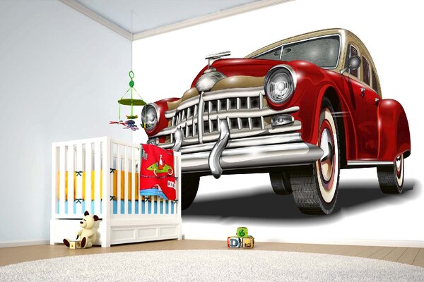 DIMEX | Vliesové fototapety na stenu Maska retro automobilu MS-5-2197 | 375 x 250 cm | červená, biela, metalická, hnedá
