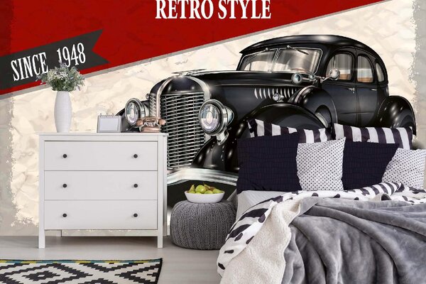 DIMEX | Vliesové fototapety na stenu Čierne retro auto MS-5-2165 | 375 x 250 cm | červená, čierna, metalická