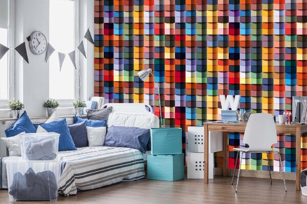 DIMEX | Vliesové fototapety na stenu Geometrická štruktúra MS-5-2053 | 375 x 250 cm | zelená, červená, žltá, oranžová