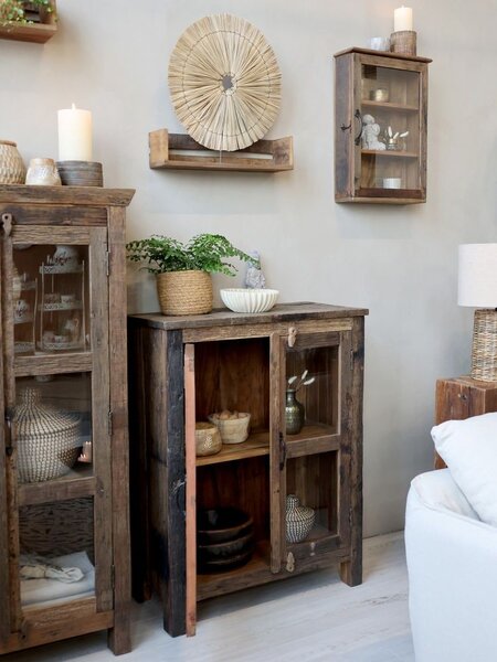 Hnedá antik drevená nástenná polička Grimaud Unit - 40*13*60 cm - Chic Antique