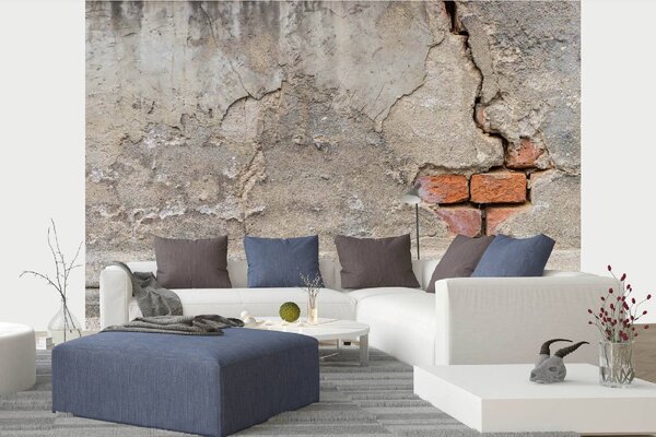 DIMEX | Vliesové fototapety na stenu Detail rozpadajúce sa múru MS-5-2678 | 375 x 250 cm | oranžová, šedá
