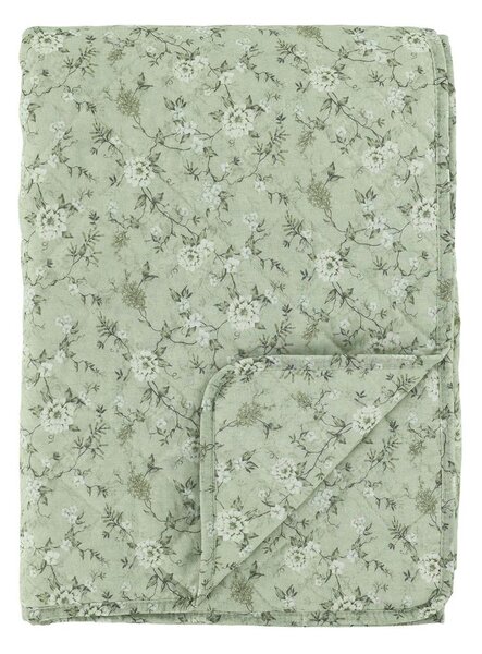 Zelený prešívaný prehoz s kvetmi Aix Wild Flowers - 130*180 cm - Chic Antique