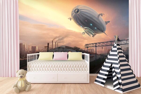 DIMEX | Vliesové fototapety na stenu Sci-fi vzducholoď MS-5-2790 | 375 x 250 cm | biela, čierna, žltá