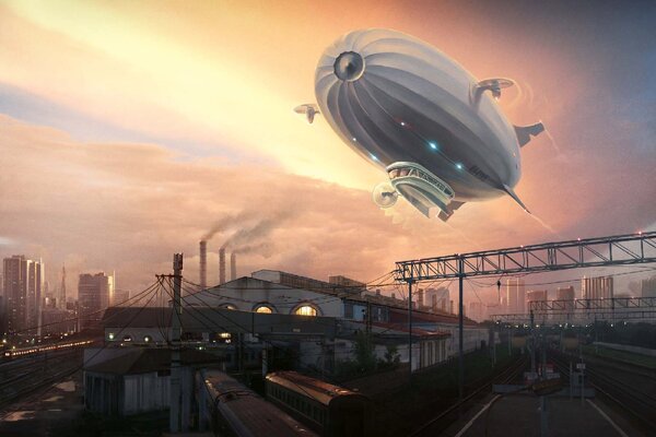 DIMEX | Vliesové fototapety na stenu Sci-fi vzducholoď MS-5-2790 | 375 x 250 cm | biela, čierna, žltá