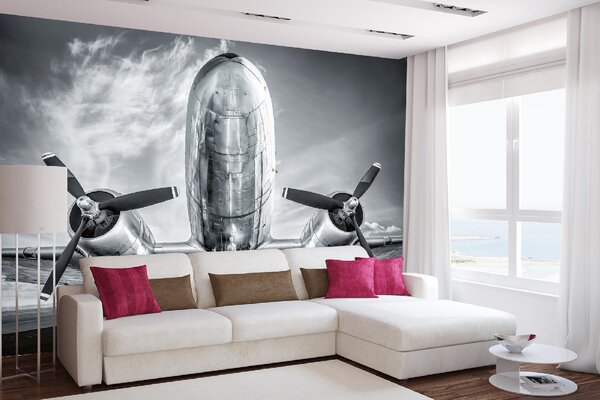 DIMEX | Vliesové fototapety na stenu Historické lietadlo MS-5-2822 | 375 x 250 cm | biela, čierna, metalická