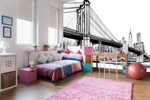 DIMEX | Vliesové fototapety na stenu Ilustrácie Brooklyn Bridge MS-5-2965 | 375 x 250 cm | biela, čierna